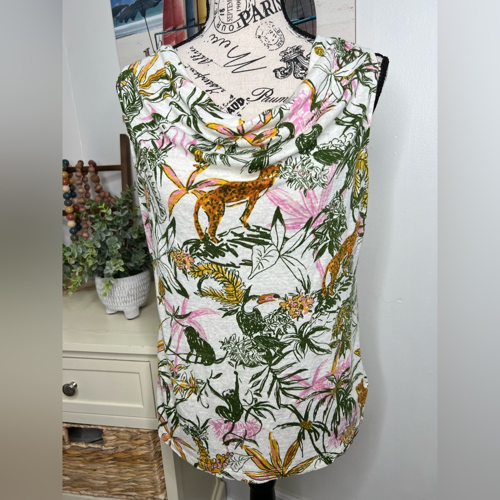 Rachel Zoe Tropical/Animal Cowl Neck Top